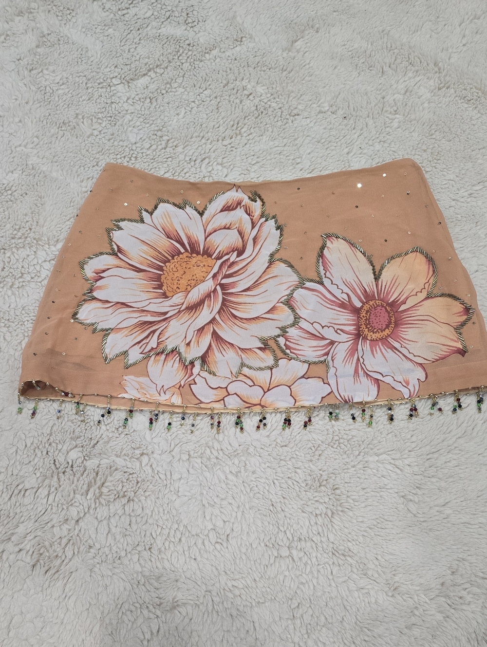 Kimchi Blue Peach Floral Beaded Mini Skirt